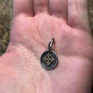 Waxing Poetic sterling brass Wing & A Prayer mini cross wax seal pendant/charm